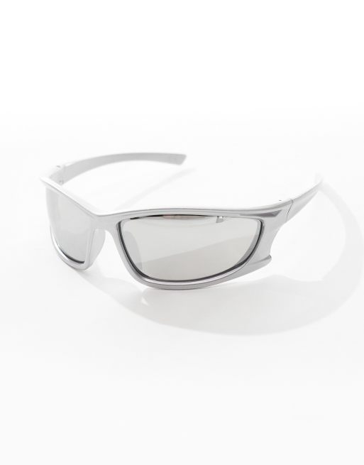 ASOS DESIGN - Occhiali da sole sportivi argento con dettaglio , 4 di 4