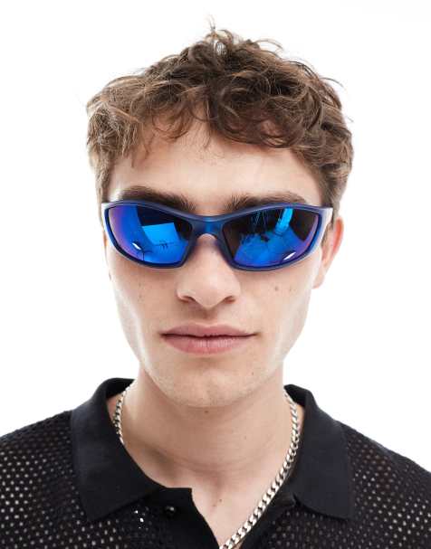 ASOS DESIGN - Occhiali da sole sportivi con lenti specchiate blu - view 1
