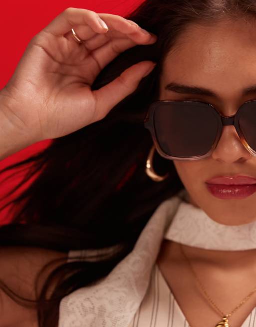 ASOS DESIGN - Occhiali da sole squadrati anni '70 marrone rosa sfumato, 2 di 4