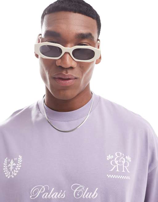 ASOS DESIGN - Occhiali da sole squadrati con montatura écru e lenti sfumate
