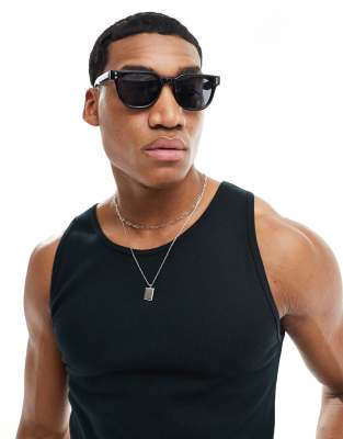 ASOS DESIGN - Occhiali da sole squadrati neri con dettagli argento