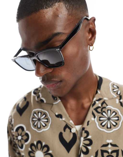 ASOS DESIGN - Occhiali da sole squadrati neri con montatura sottile e lenti fumé