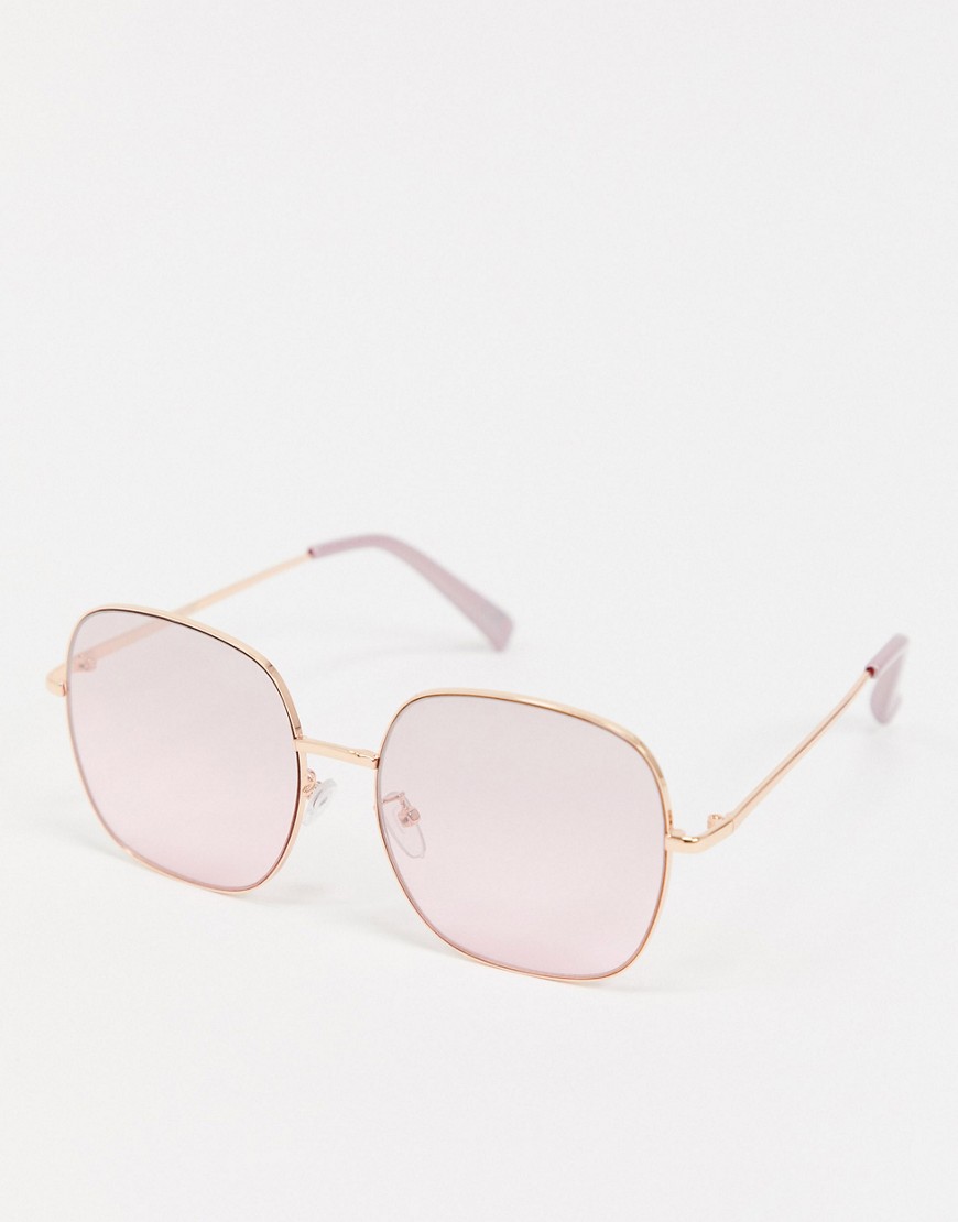 ASOS DESIGN - Occhiali da sole squadrati oversize in metallo con lenti oro rosa