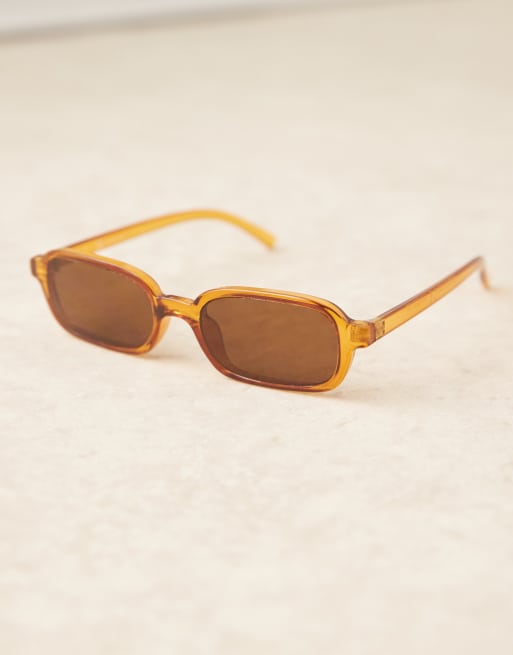 ASOS DESIGN - Occhiali da sole squadrati slim color marrone chiaro trasparenti, 2 di 3