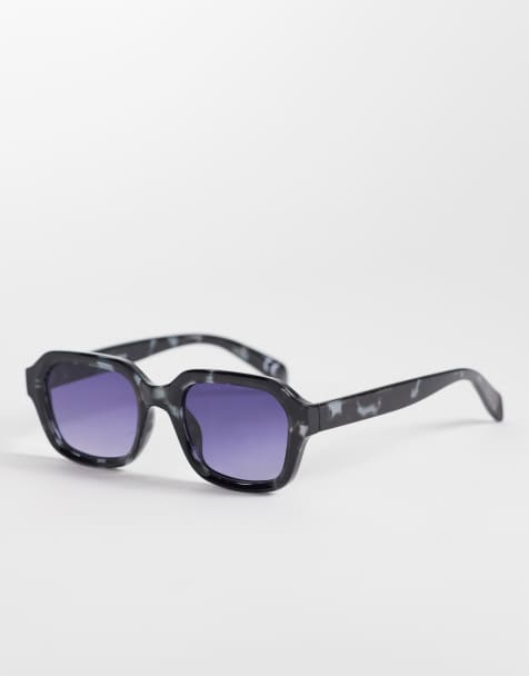 ASOS DESIGN - Occhiali da sole squadrati slim con montatura tartarugata blu con lenti blu - view 1
