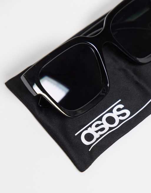 ASOS DESIGN - Occhiali da sole squadrati smussati spessi in plastica nero lucido - BLACK, 4 di 4
