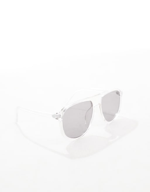 ASOS DESIGN - Occhiali da sole stile aviatore con montatura trasparente e lenti fumé  , 3 di 3