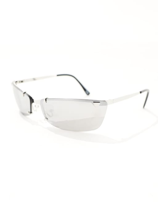 ASOS DESIGN Occhiali da sole stile Y2K senza bordo grigio canna di fucile con clip in metallo ASOS