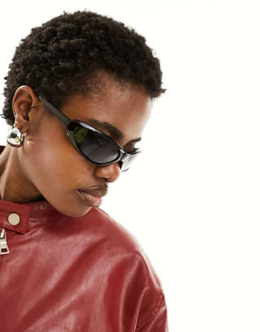 ASOS DESIGN - Occhiali da sole stretti a mascherina avvolgenti neri , 3 di 4