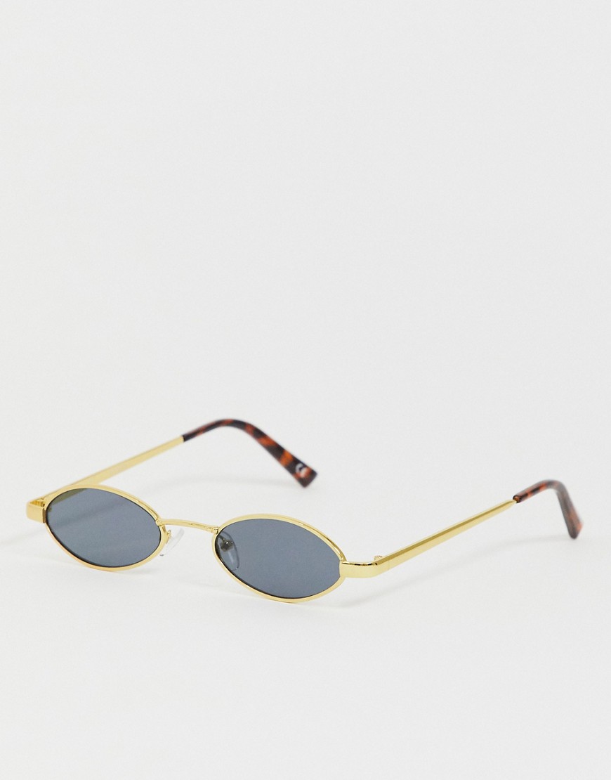ASOS DESIGN - Occhiali fashion ovali mini anni '90 in metallo oro e tartarugati con lenti fumé