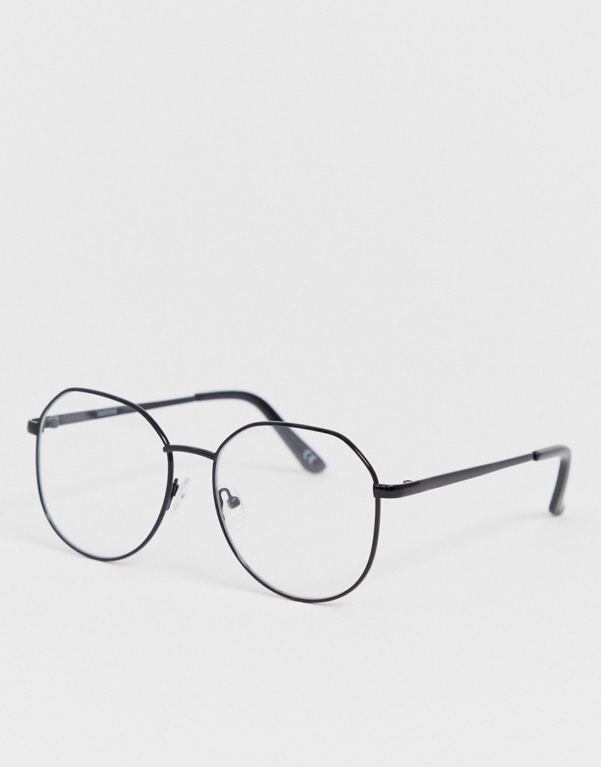 ASOS DESIGN - Occhiali preppy oversize in metallo neri con lenti trasparenti-Nero