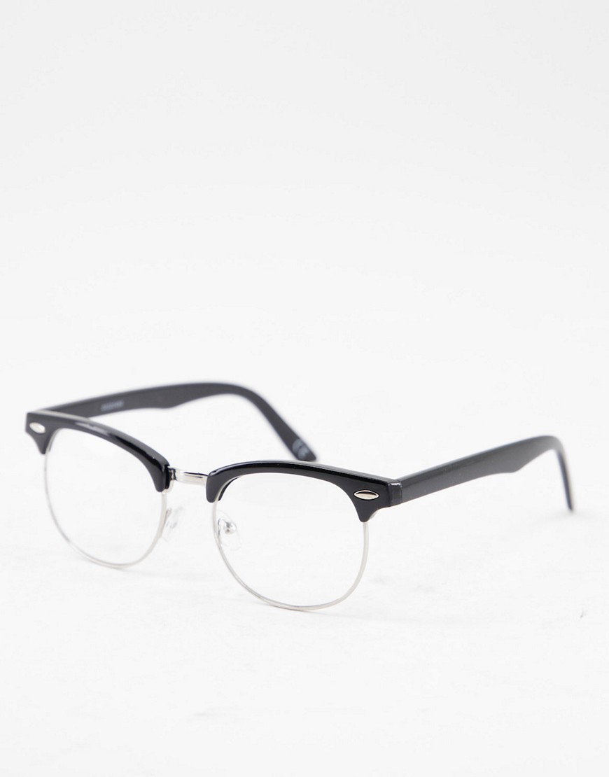ASOS DESIGN - Occhiali rétro fashion in plastica nera con lenti trasparenti-Nero