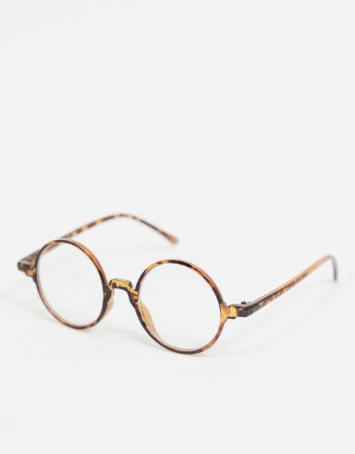 ASOS DESIGN - Occhiali rotondi fashion tartarugati con lenti trasparenti