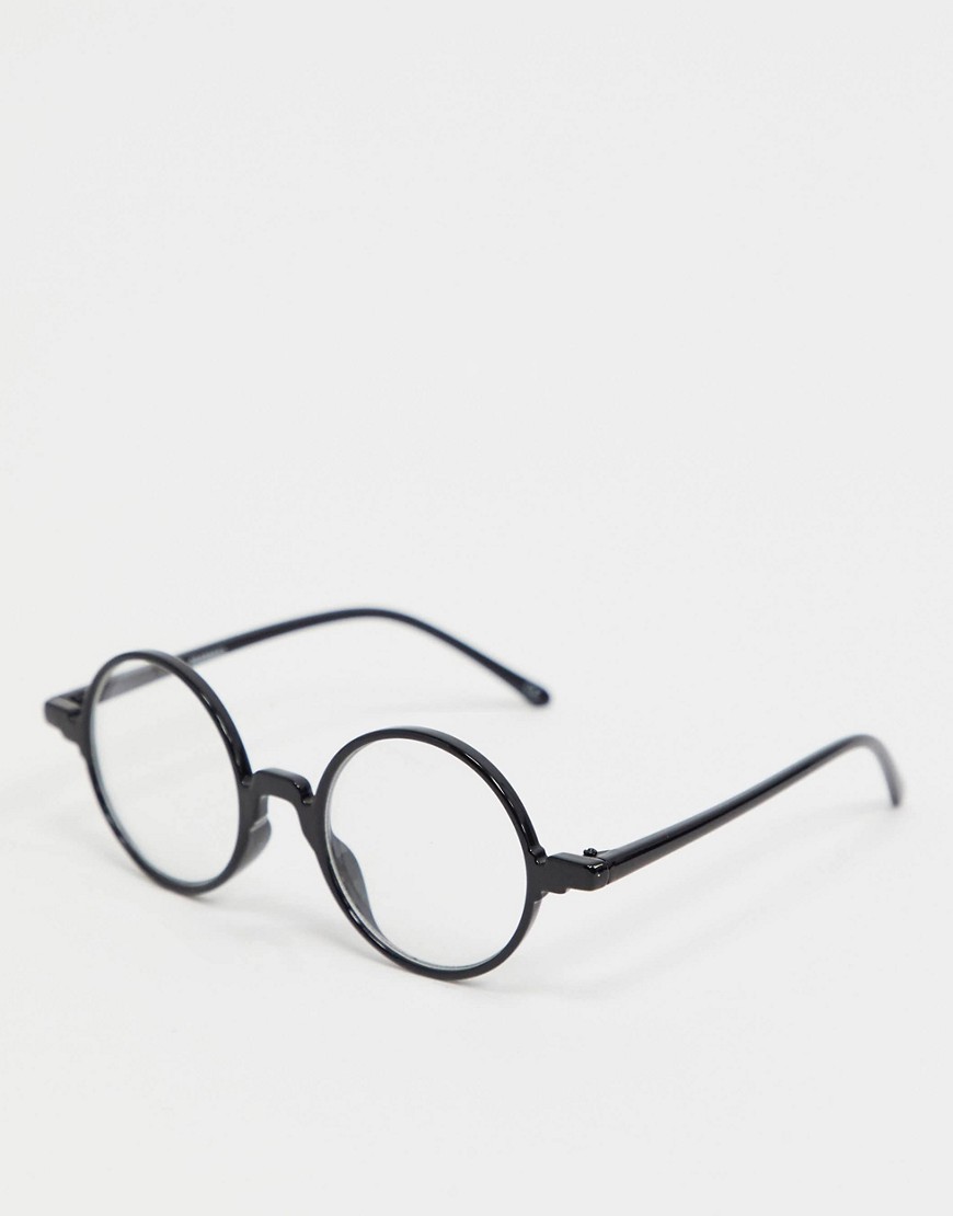 ASOS DESIGN - Occhiali rotondi neri con lenti trasparenti-Azzera