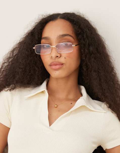 ASOS DESIGN - Occhiali squadrati in metallo oro lucido con lenti trasparenti e dettagli tartarugati - view 1