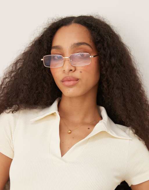 ASOS DESIGN - Occhiali squadrati in metallo oro lucido con lenti trasparenti e dettagli tartarugati