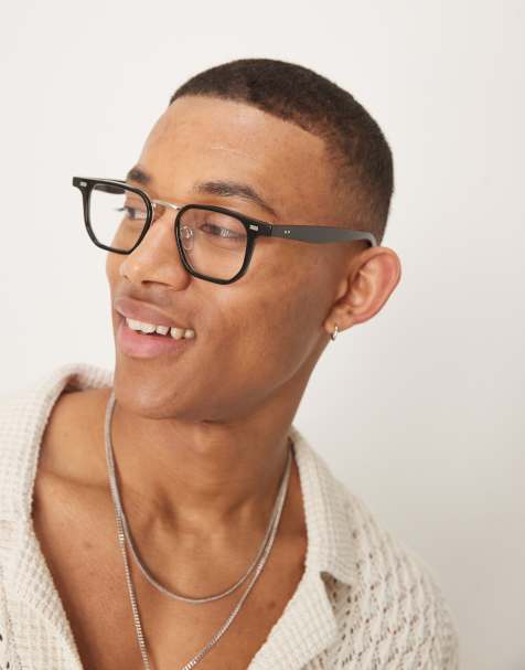 ASOS DESIGN - Occhiali squadrati neri in metallo con lenti trasparenti - view 1
