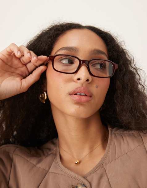 ASOS DESIGN - Occhiali squadrati sottili marrone latte con lenti trasparenti - view 1