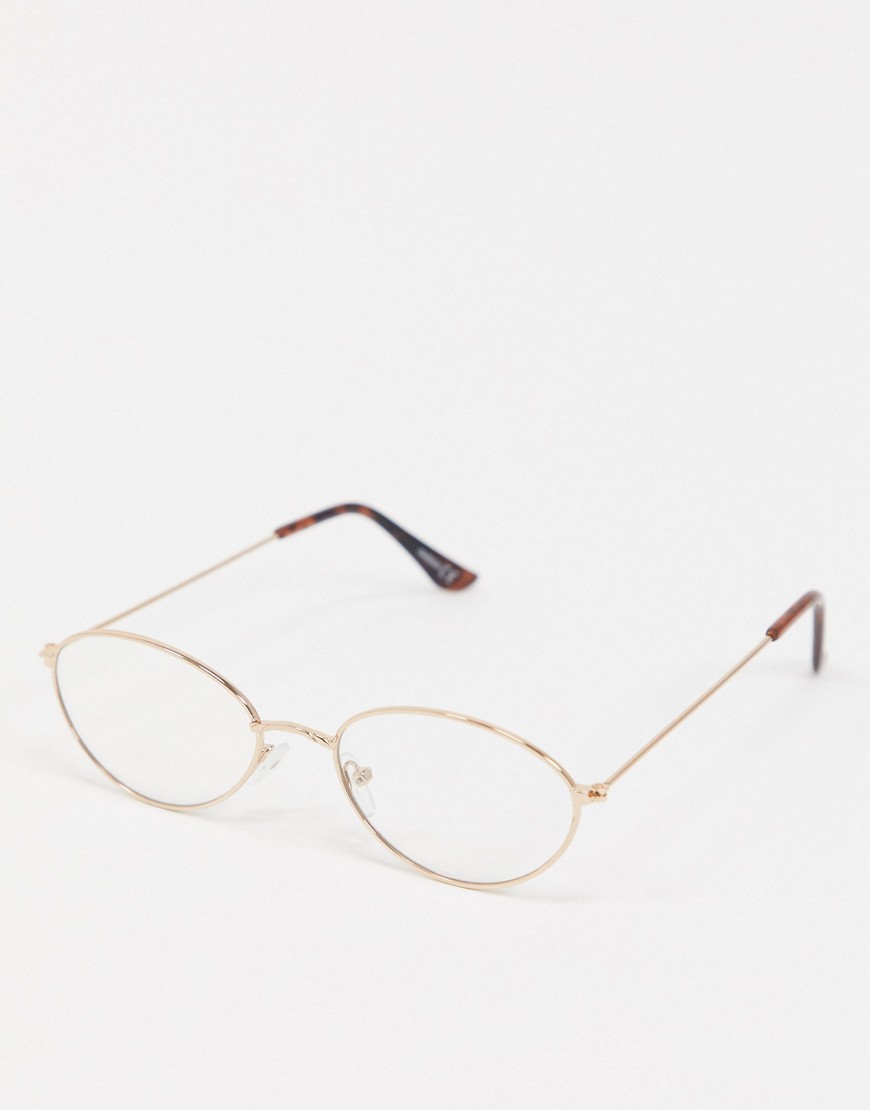 ASOS DESIGN - Occhiali stile nerd in metallo di tendenza con lenti ovali trasparenti-Oro