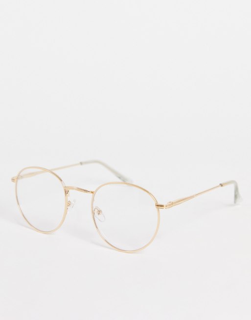 ASOS DESIGN Occhiali tondi fashion r tro in metallo color oro
