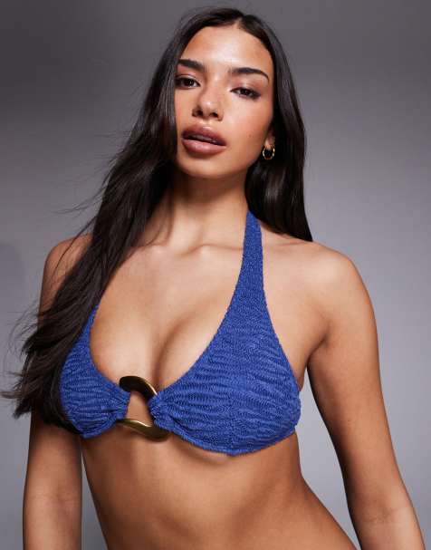 ASOS DESIGN - Oceana - Bikinitop met halternek en gesmolten hardware in marineblauw - view 1