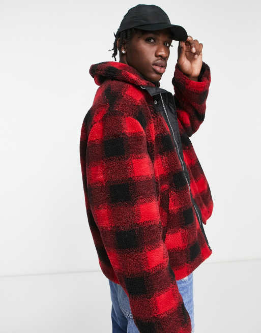 ASOS DESIGN – Ocieplana kurtka ze sztucznego kożuszka w czerwoną kratę