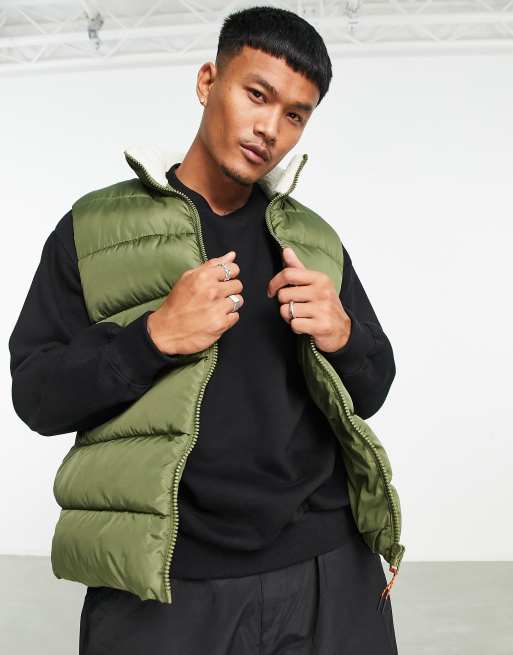 ASOS DESIGN – Ocieplany bezrękawnik z kołnierzem i polarową podszewką w kolorze khaki