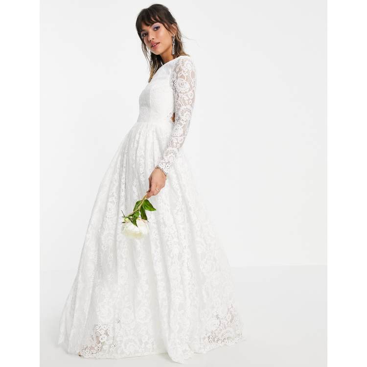 Asos edition lace long sleeve crop top deals maxi wedding dress