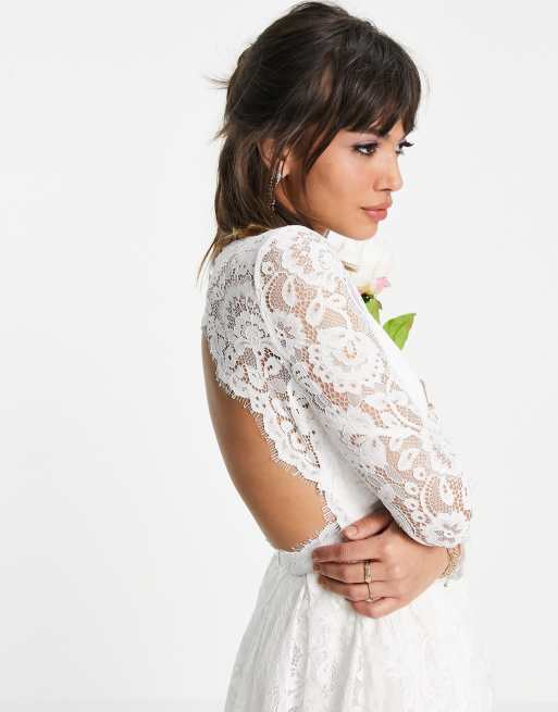 ASOS DESIGN - Odette - Robe de mariée manches longues en dentelle avec  dos-nu - Blanc | ASOS