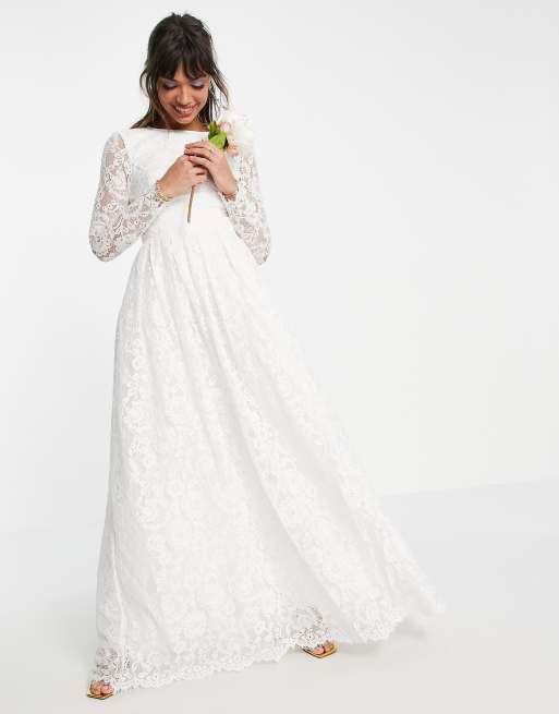 ASOS DESIGN Odette Robe de mari e manches longues en dentelle