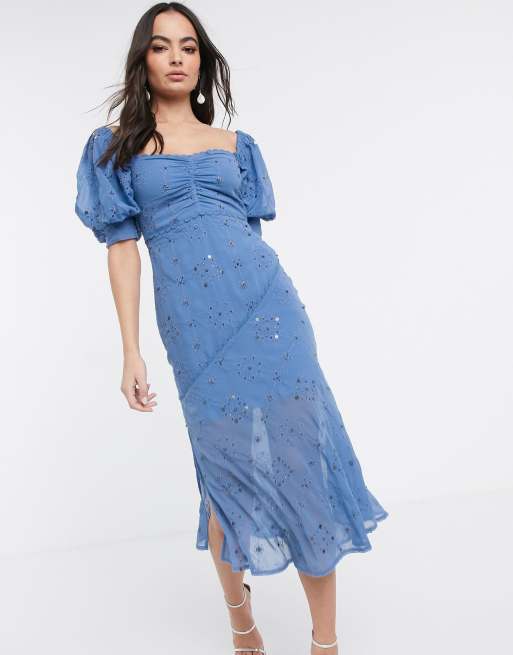 ASOS DESIGN – Odsłaniająca ramiona zdobiona sukienka midi