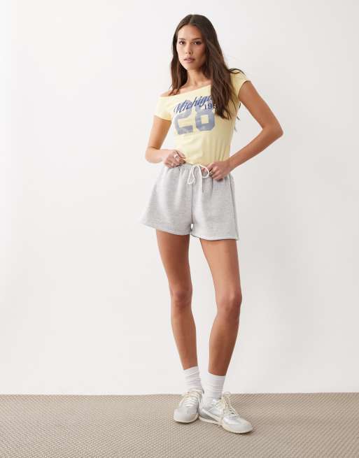 ASOS DESIGN off shoulder baby tee with Michigan graphic in buttermilk, 2 of 4