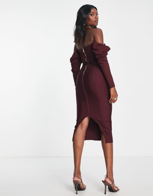 Wine bodycon midi clearance dress