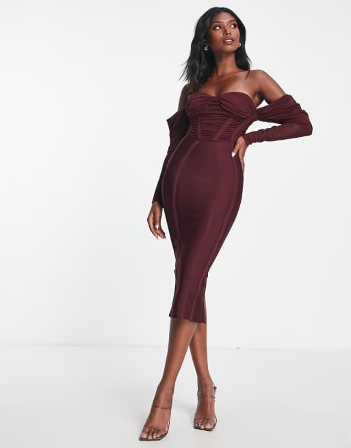 Burgundy off the 2024 shoulder bodycon dress