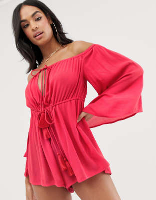 red off the shoulder playsuit
