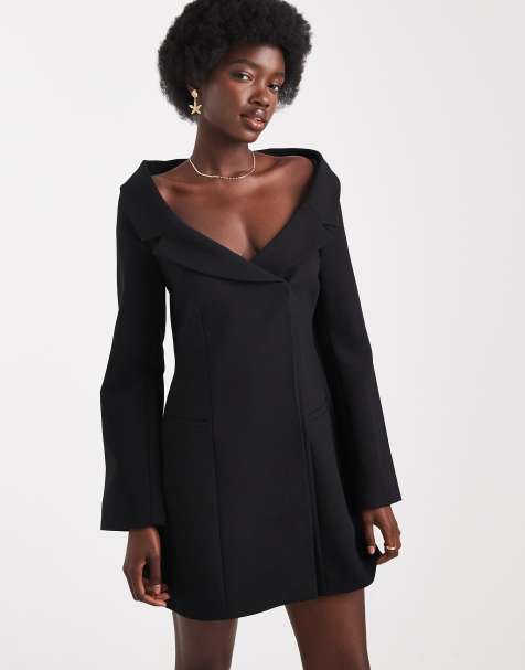 ASOS DESIGN off-shoulder blazer dress in black - view 1