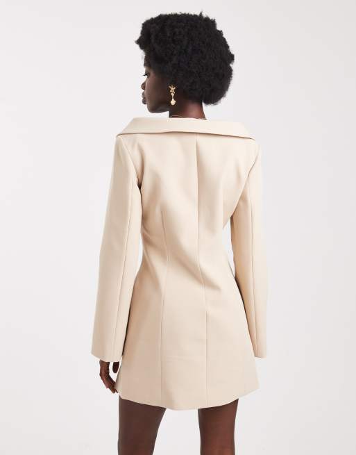 ASOS DESIGN off-shoulder blazer dress in camel