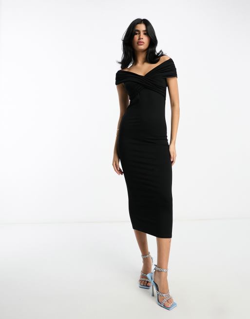 Black midi dress off the clearance shoulder