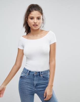 ASOS DESIGN - Body à épaules dénudées et manches courtes - Blanc - Noir