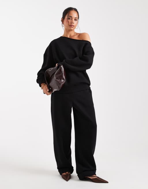 ASOS DESIGN off the shoulder brushback sweatshirt in black