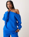 [ASOS DESIGN] ASOS DESIGN off shoulder brushback sweatshirt in blue XS BLUE