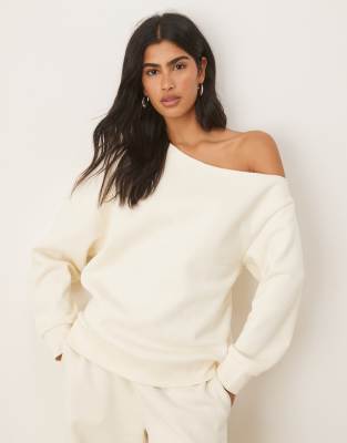 ASOS DESIGN off shoulder brushback sweatshirt in cream | ASOS