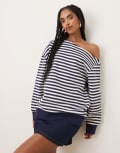 [ASOS DESIGN] ASOS DESIGN off shoulder brushback sweatshirt in navy stripe-Multi L Stripe