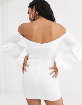 off the shoulder white dress long sleeve