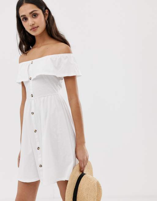 White off the 2025 shoulder button down dress