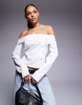 [ASOS DESIGN] ASOS DESIGN off shoulder button through top in cream-Neutral 12 Cream