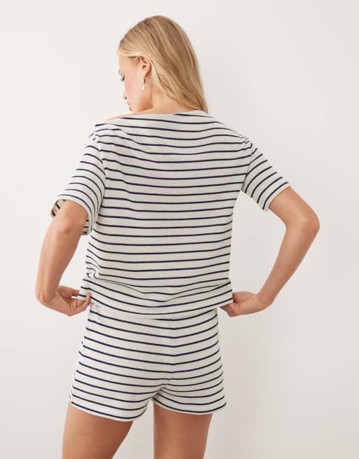 ASOS DESIGN off shoulder co-ord top in mono stripe, 4 of 4