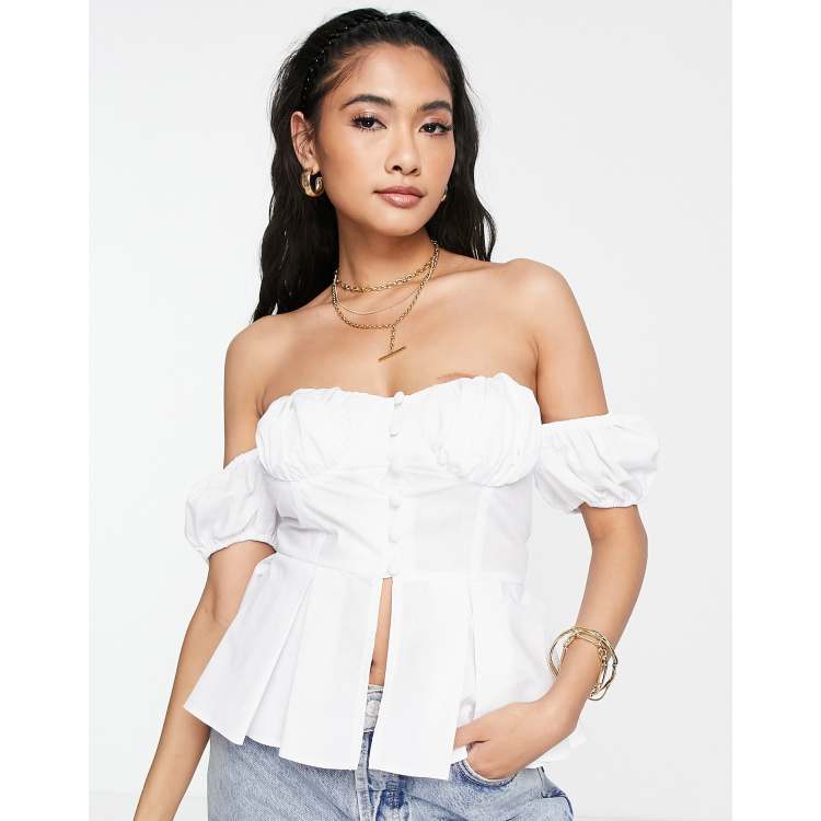 ASOS LUXE 3D lace corset top with puff sleeves in blue - part of a