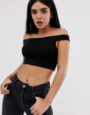 black off the shoulder crop