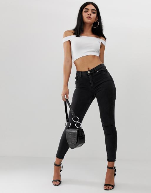 ASOS DESIGN long sleeve off shoulder crop top with skinny straps